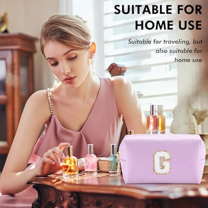 URSKYTOUS Gifts for Girls Initial Makeup Bag Personalized Cosmetic Bag with Zipper Cute Travel Toiletry Bag Waterproof PU Preppy Makeup Pouch Birthday Gift for Teen Girls Women(Purple G) - Image 2